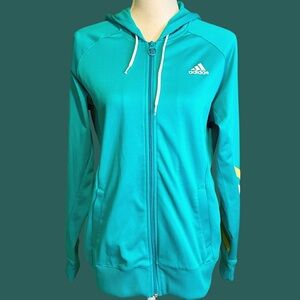 Adidas Teal Blue ‘FS Tech Fleece’ Striped Sleeve Zip-Up Hooded Jacket Size M